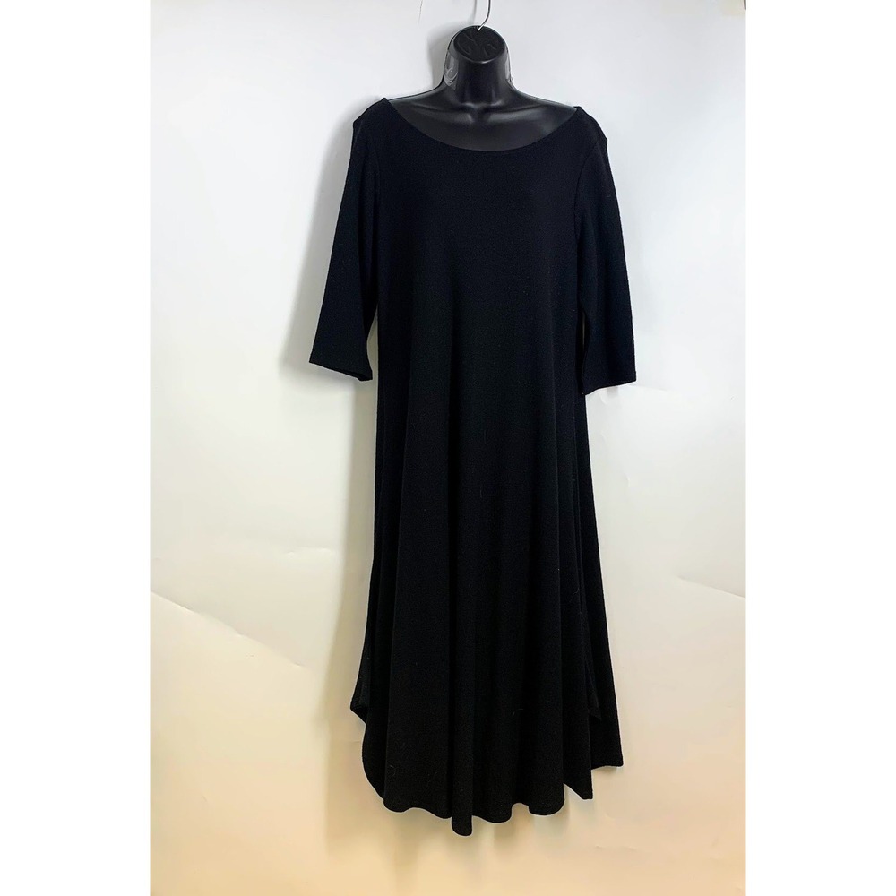 Eileen Fisher Round Neck 3/4 Sleeve 100% Wool Midi‎ Dress Casual Women's Size L